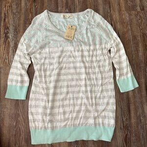 NWT Pink Rose Gray and Mint Striped Sweater
